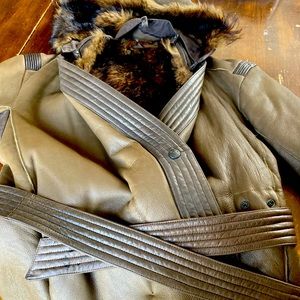 Vintage Prada Leather and Fur-lined belted coat